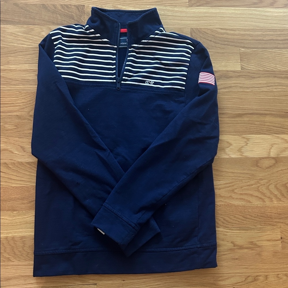 Vineyard Vines Navy Striped Quarter-Zip Pullover